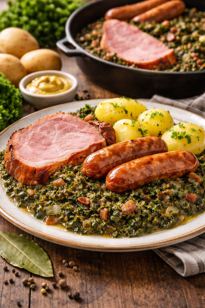 Grünkohl mit Kassler und Würstchen