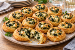 Blätterteigschnecken mit Spinat und Feta